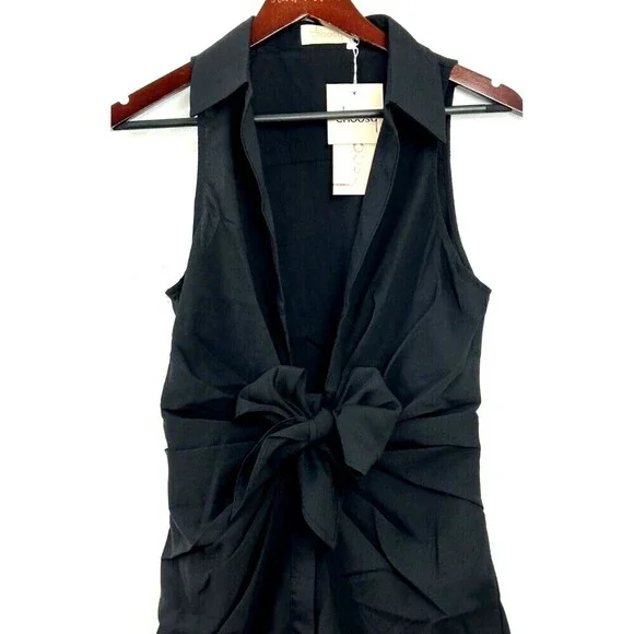 New Choosy St Crosby Plunging Shirt Dress 12 Black Sophie Turner Kim Kardashian - Picture 8 of 10